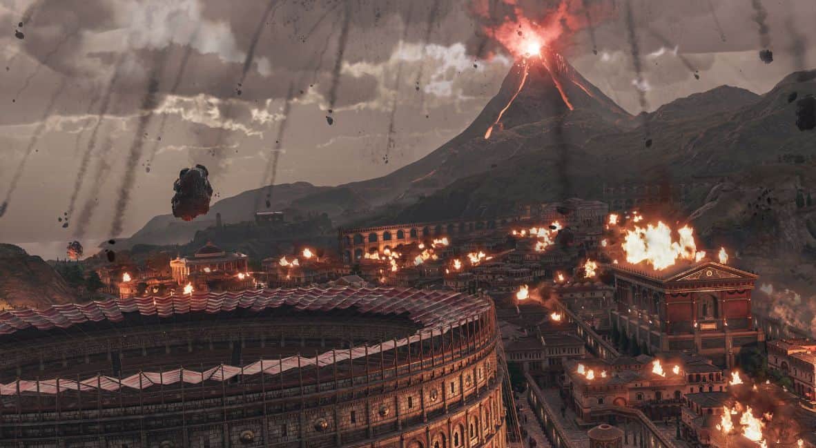 Article: Anno 117's first DLC will let you disregard history by building your Roman city next to a massive volcano
